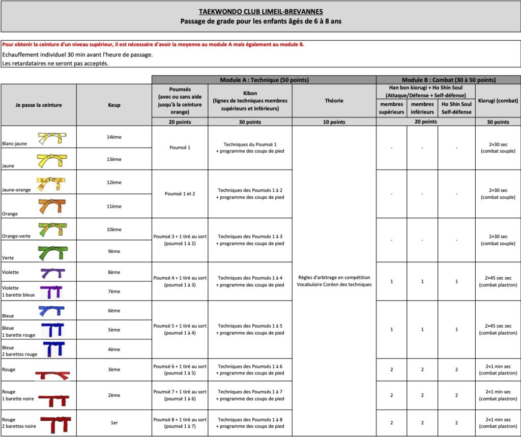 Passage de grade 6-8 ans Taekwondo
